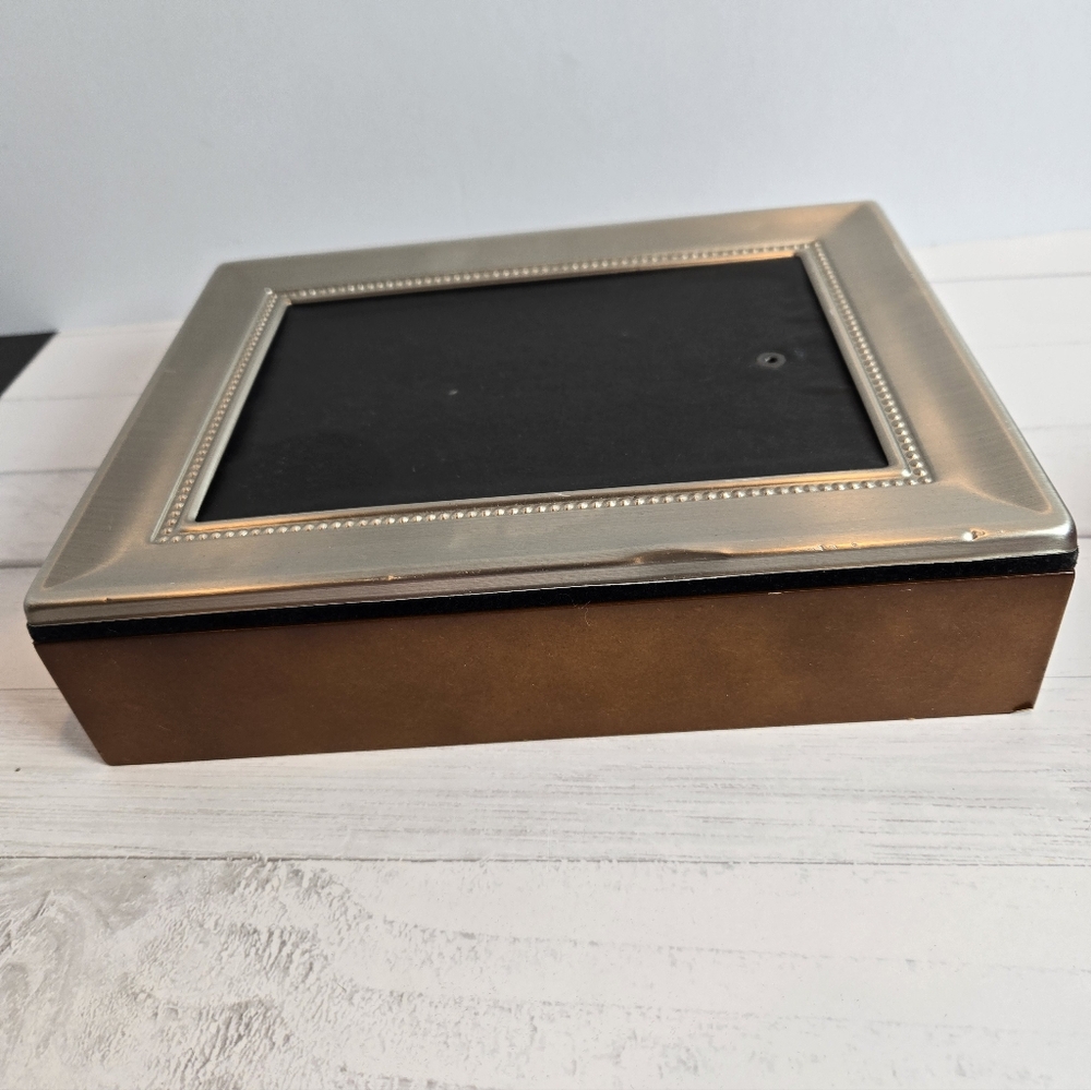 Royal Limited Silver Wooden Jewelry Keepsake Box with Photo Frame Lid Vintage